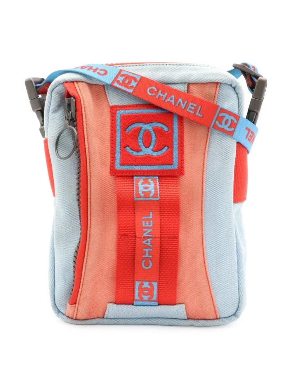 Chanel Sports Line CC Logo Mini Shoulder Bag Crossbody Nylon Canvas Light Blue